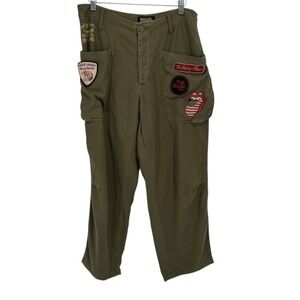 Lucky Brand Rolling Stones Cargo Pants Olive Green Patches Women's Size 6
